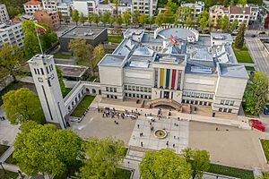 Aerial photo of Vytautas the Great War Museum in Kaunas, Lithuania by Augustas Didžgalvis