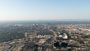 Aerial view of Addison looking south towards downtown Dallas.