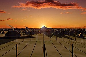 Cahokia winter solstice sunrise over Fox Mound HRoe 2017sm