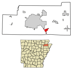 Location of Bay in Craighead County, Arkansas.