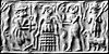 Ancient Sumerian cylinder seal impression showing Dumuzid being tortured in the Underworld by the galla demons