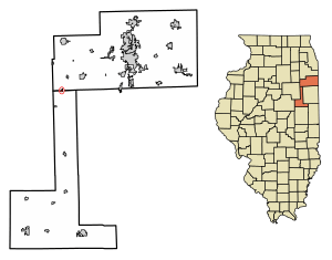 Location of Cabery in Ford County, Illinois.