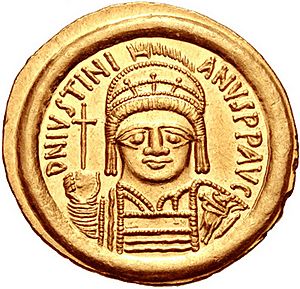 Gold solidus of Justinian I (obverse)