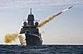 HNLMS De Zeven Provincien fires Harpoon missile