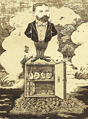 Illustration of the rubber baron Julio César Arana, published by La Felpa in 1908