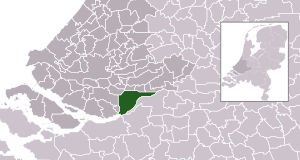 Highlighted position of Dordrecht in a municipal map of South Holland