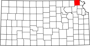 Map of Kansas highlighting Brown County