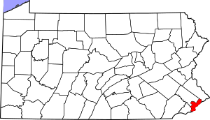 Map of Pennsylvania highlighting Philadelphia County