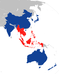 Map of countries with which ASEAN has free trade agreements