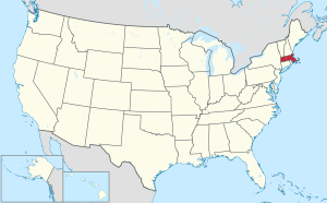 Map of the United States highlighting Massachusetts
