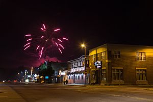 Fireworks seen from W. Hudson St. and S. Eau Claire St., July 4, 2020.