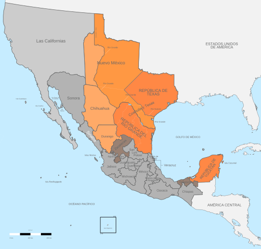 Political divisions of Mexico 1836-1845 (location map scheme)
