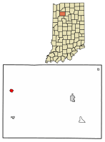 Location of Medaryville in Pulaski County, Indiana.