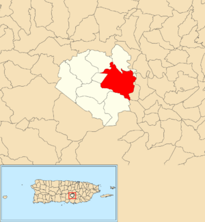 Location of Robles within the municipality of Aibonito shown in red