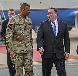 Secretary Pompeo is Greeted by Commander General Brooks in Osan (42775227481) (cropped)