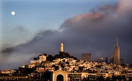 A view of Telegraph Hill from a boat in the San Francisco Bay