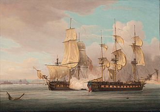 Thomas Whitcombe - HMS Crescent, under the command of Captain James Saumarez, capturing the French frigate Réunion off Cherbourg, 20 October 1793 CSK 2017