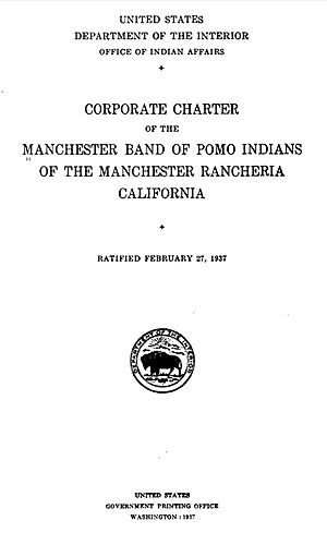 Title page of Corporate Charter of the Manchester Band of Pomo