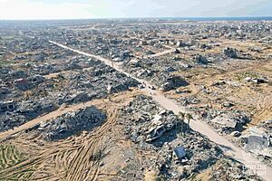 An aerial view showing destruction in Rafah after Israeli forces withdrawal and as the ceasefire took hold, Gaza Strip