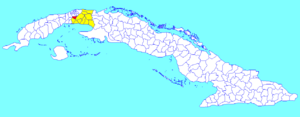 Bejucal municipality (red) within  Mayabeque Province (yellow) and Cuba