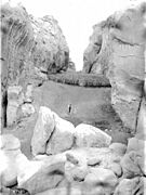 Corral between the rock walls near the Acoma Pueblo, 1886 (CHS-4530)