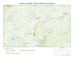 Course of Abbotts Creek (Yadkin River tributary)