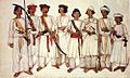 Eight Gurkha men depicted in a British Indian painting, 1815