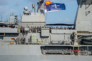 Eureka Flag flying on HMAS Ballarat October 2021
