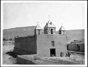 Exterior view of a church at Cibolleta, New Mexico, ca.1898