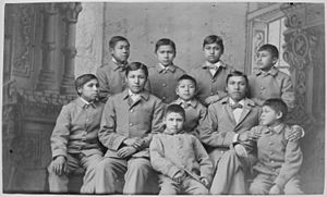 Group of Omaha boys in cadet uniforms, Carlisle Indian School, Pennsylvania, 1880 - NARA - 519136
