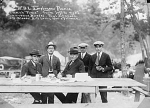 JH Bloedel and employees eating lunch, Bloedel-Donovan Lumber Mills, 1922 (INDOCC 1255).jpg