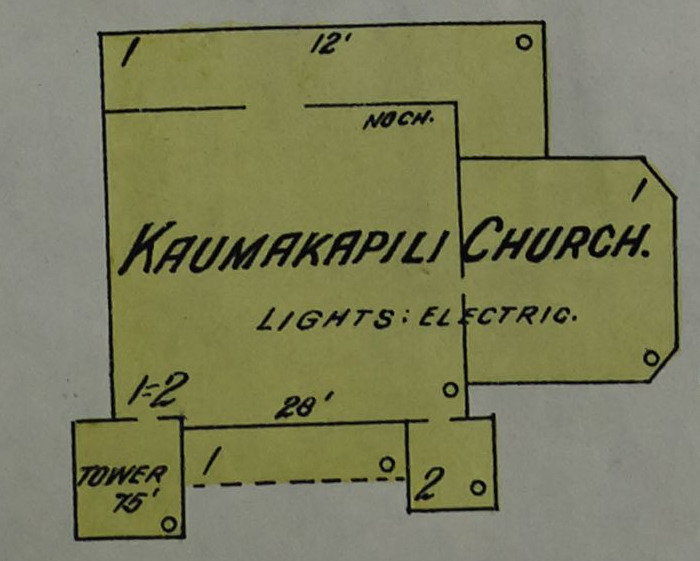 Kaumakapili Church in 1914 detail, Sanborn Fire Insurance Map from Honolulu, Oahu County, Hawaii. LOC sanborn01537 001-12 (cropped)