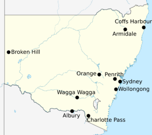 Labelled map of New South Wales for Climate of Australia article