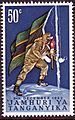 Lieutenant Alex Nyirenda rising Tanganyika flag @ Uhuru peak (50 cents stamp)