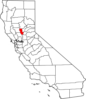 Map of California highlighting Sutter County