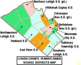Map of Lehigh County Pennsylvania School Districts
