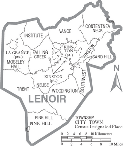 Map of Lenoir County North Carolina With Municipal and Township Labels
