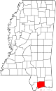State map highlighting Harrison County