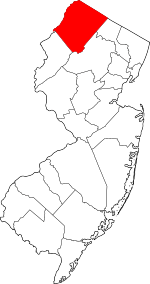 Map of New Jersey highlighting Sussex County