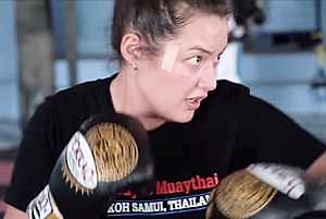Mia Kang boxing on UPROXX