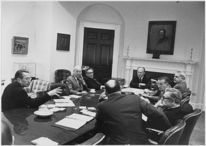 Photograph of President Gerald R. Ford Presiding Over a Meeting of the National Security Council to Discuss the Situation in Vietnam - NARA - 186800