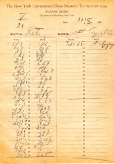 New York 1924, Round 14: Capablanca wins against Dr. Lasker