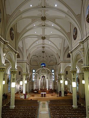 Saint John the Evangelist (Delphos, Ohio), nave, decorated for Lent, view from the organ loft