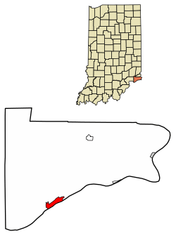 Location of Vevay in Switzerland County, Indiana.