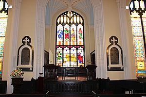 Unitarian Church Charleston interior, painted window