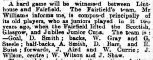 1889–90 Scottish Cup 1st Round, the Fairfield side which faced Linthouse, Glasgow Evening News, 6 September 1889