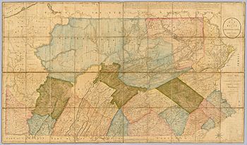 A map of Pennsylvania in 1792 showing Luzerne County in the northeast. At the time, the future counties of Bradford, Lackawanna, Susquehanna, and Wyoming were still part of Luzerne County.
