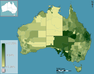 Australian Census 2011 demographic map - Australia by SLA - BCP field 1096 German Total Responses