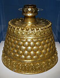 Candlestick, Afghanistan, Saljuq period, 2nd half of 12th century AD, brass inlaid with copper, silver, gold - Freer Gallery of Art - DSC04671