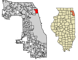 Location of Evanston in Cook County, Illinois.